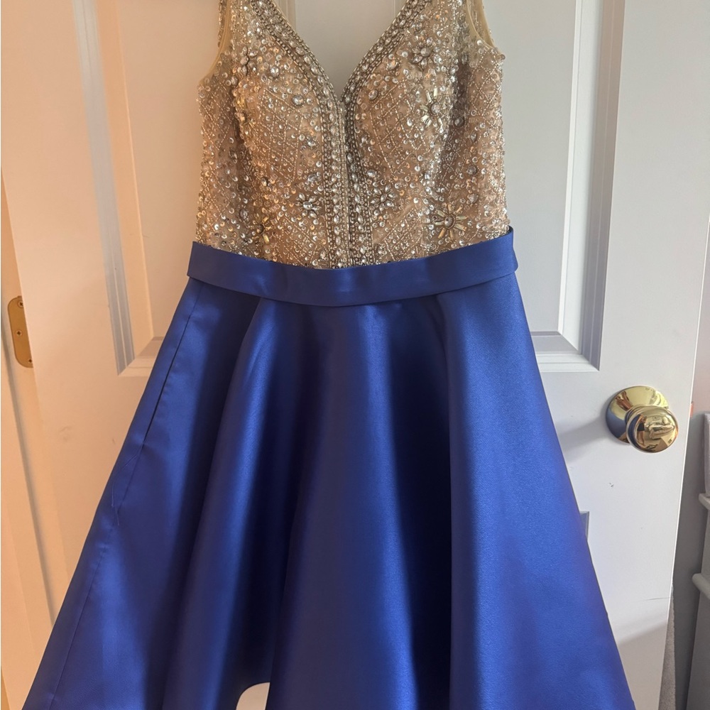 JVN Gold Tan Embellished Fit and Flare Prom Dress